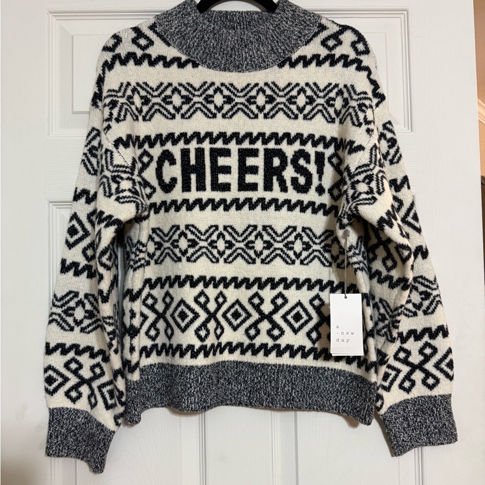 a new day Black and Cream Patterned Turtleneck Sweater